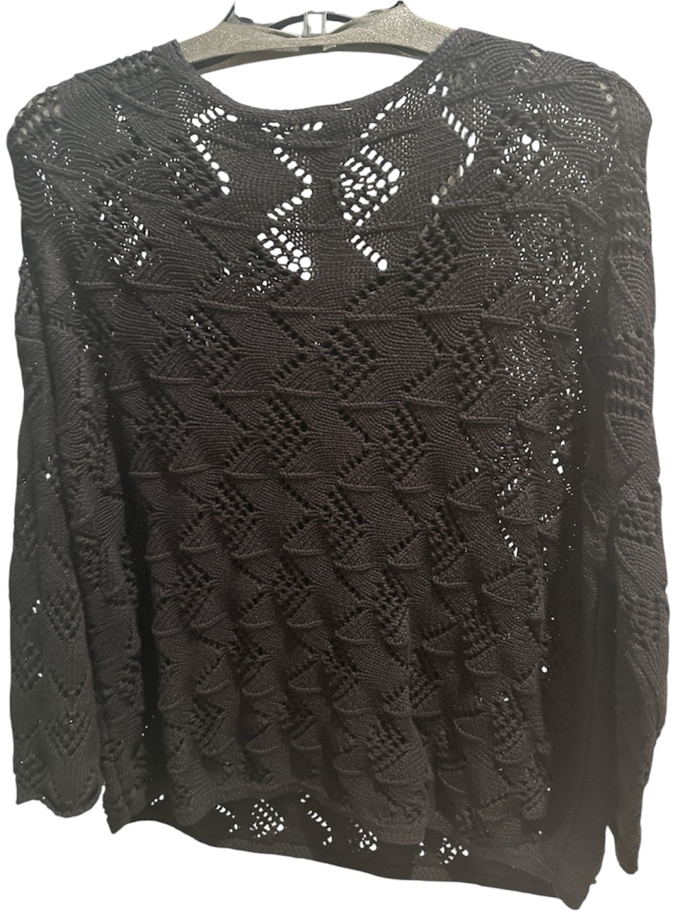 Chico's Black Open-Knit Lightweight Pullover - Picture 2 of 5